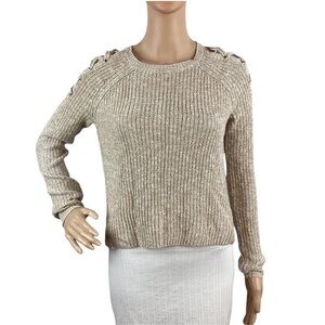 Cloud Chaser Sweater Size XS Oatmeal Lace Up Cold Shoulder Long Sleeve Pullover